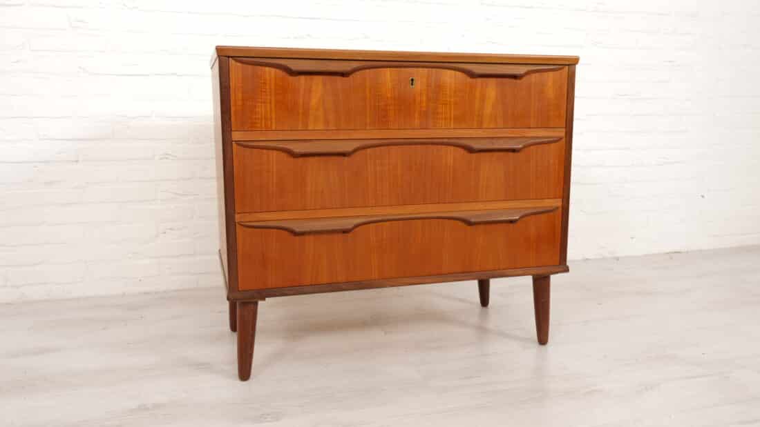 Vintage Deense Ladekast Teak 3 Lades