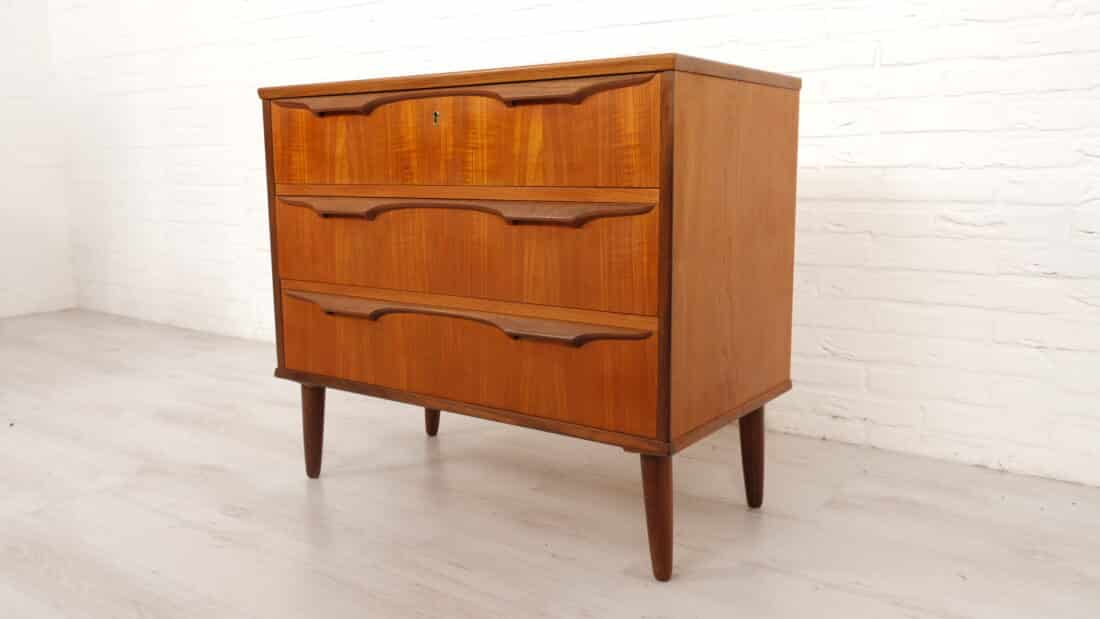 Vintage Deense Ladekast Teak 3 Lades