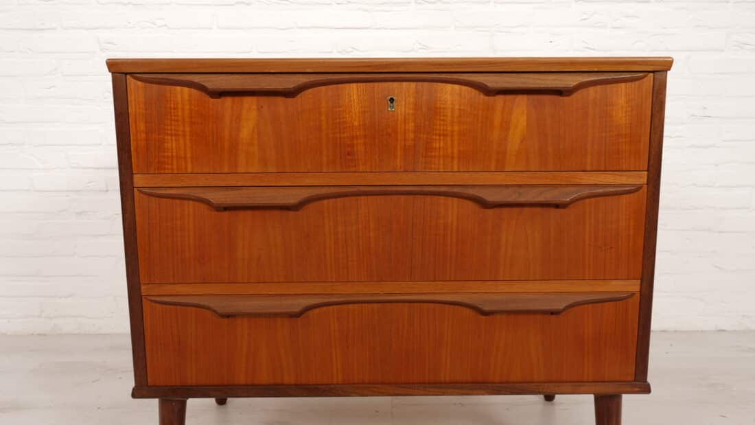 Vintage Deense Ladekast Teak 3 Lades