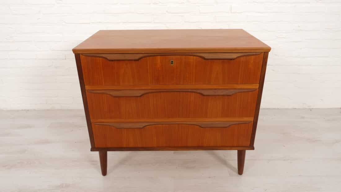 Vintage Deense Ladekast Teak 3 Lades