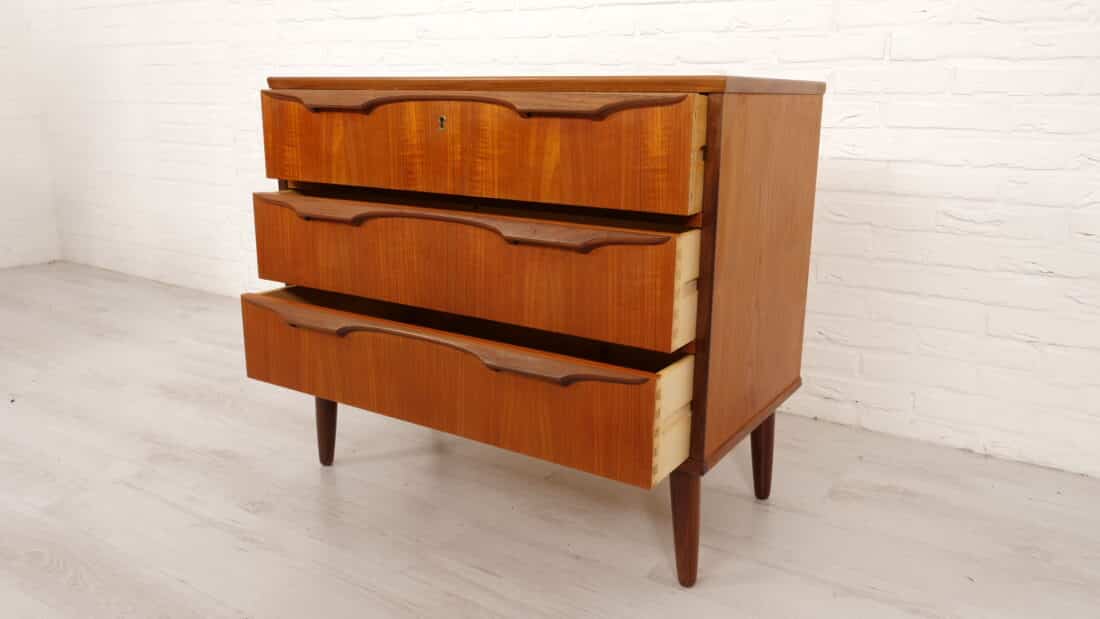 Vintage Deense Ladekast Teak 3 Lades