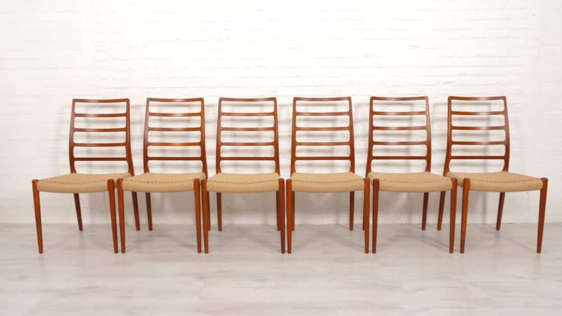 6 X Vintage Eetkamerstoelen Niels Otto Mller Model 82 Papercord Teak