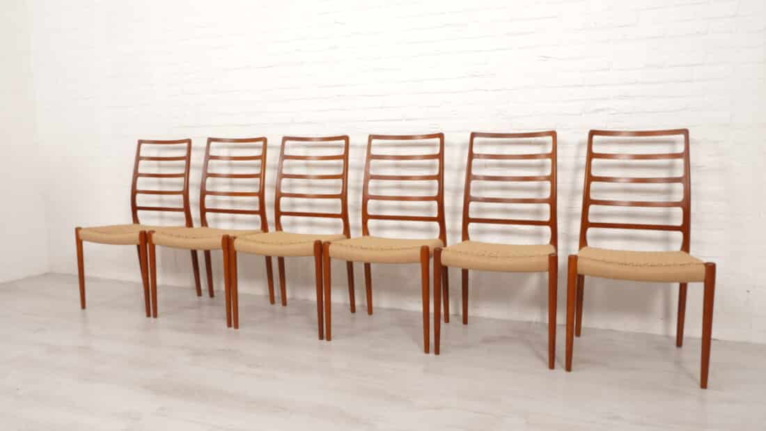 6 X Vintage Eetkamerstoelen Niels Otto Mller Model 82 Papercord Teak