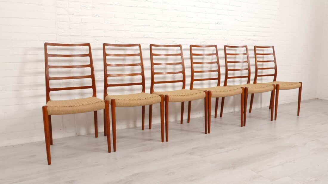 6 X Vintage Eetkamerstoelen Niels Otto Mller Model 82 Papercord Teak