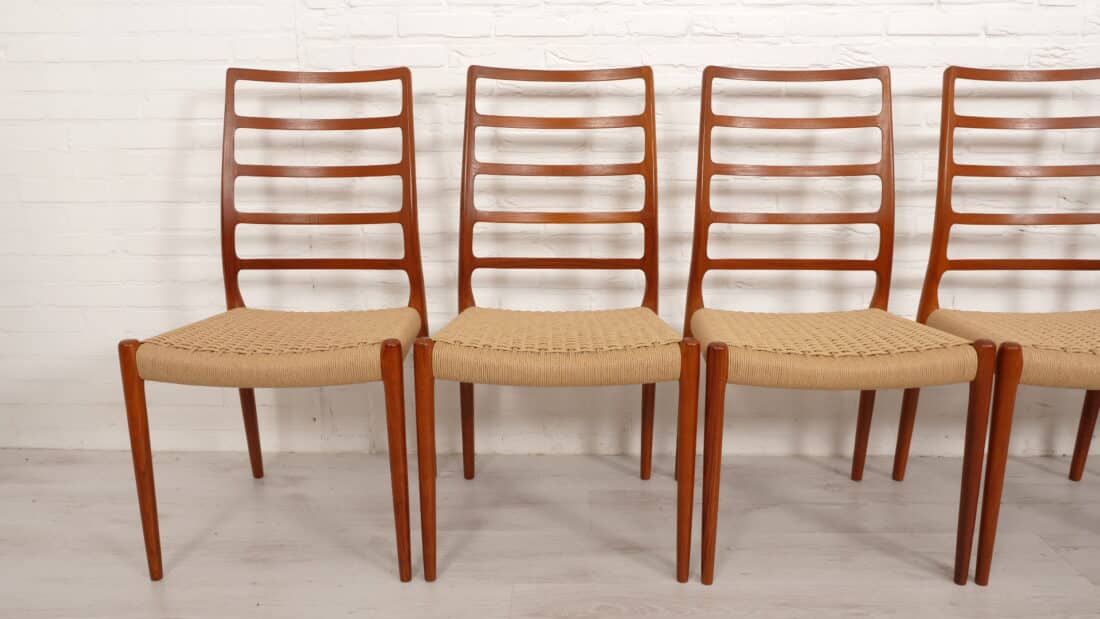 6 X Vintage Eetkamerstoelen Niels Otto Mller Model 82 Papercord Teak