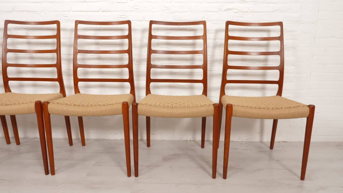 6 X Vintage Eetkamerstoelen Niels Otto Mller Model 82 Papercord Teak