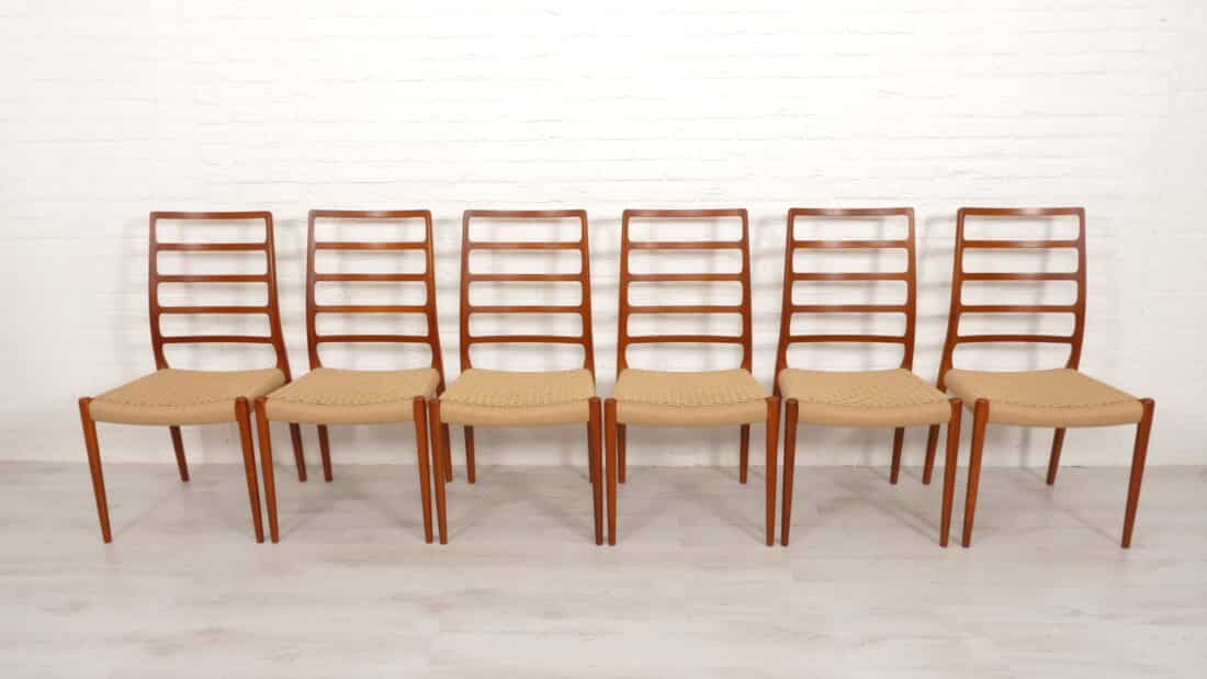6 X Vintage Eetkamerstoelen Niels Otto Mller Model 82 Papercord Teak