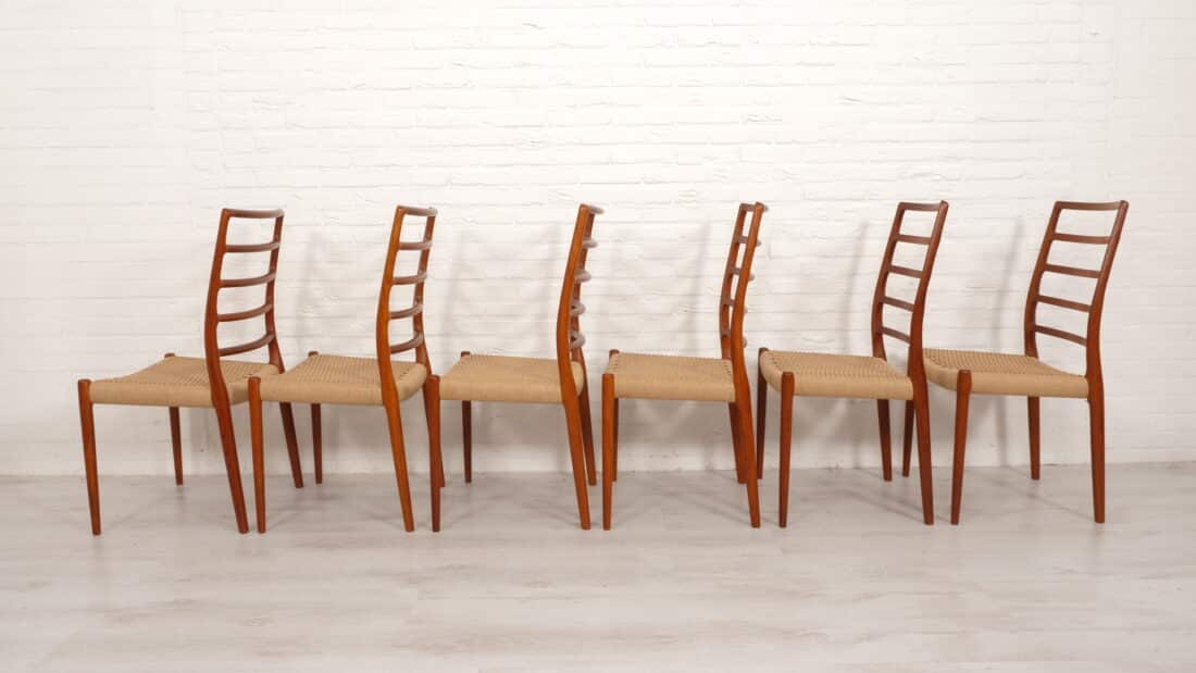 6 X Vintage Eetkamerstoelen Niels Otto Mller Model 82 Papercord Teak