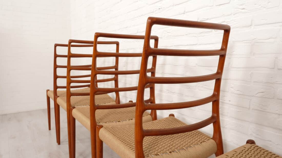 6 X Vintage Eetkamerstoelen Niels Otto Mller Model 82 Papercord Teak