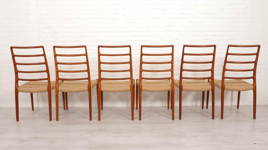 6 X Vintage Eetkamerstoelen Niels Otto Mller Model 82 Papercord Teak