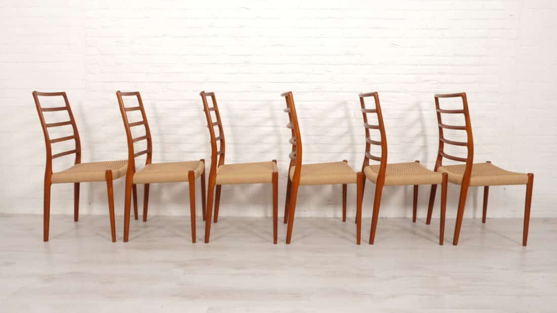6 X Vintage Eetkamerstoelen Niels Otto Mller Model 82 Papercord Teak