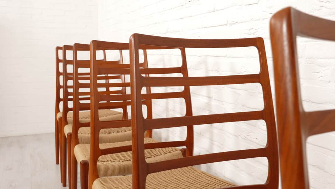 6 X Vintage Eetkamerstoelen Niels Otto Mller Model 82 Papercord Teak