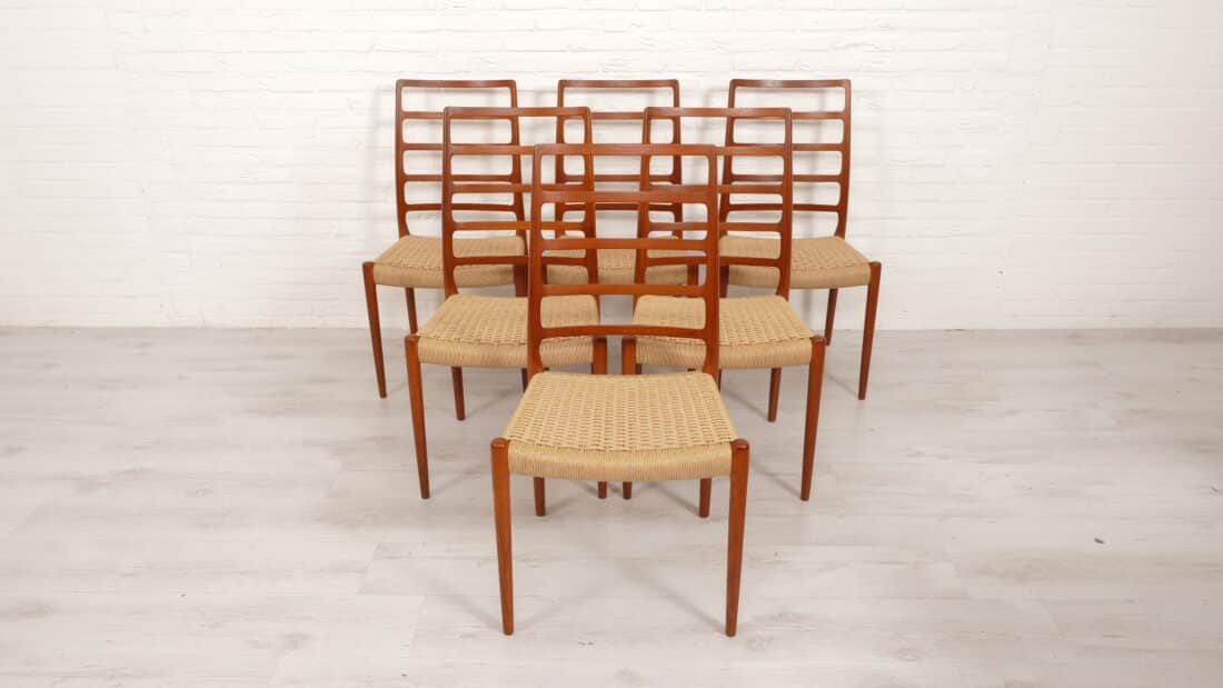 6 X Vintage Eetkamerstoelen Niels Otto Mller Model 82 Papercord Teak