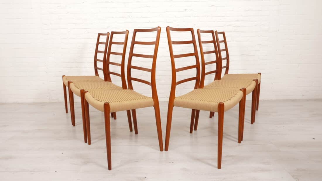 6 X Vintage Eetkamerstoelen Niels Otto Mller Model 82 Papercord Teak