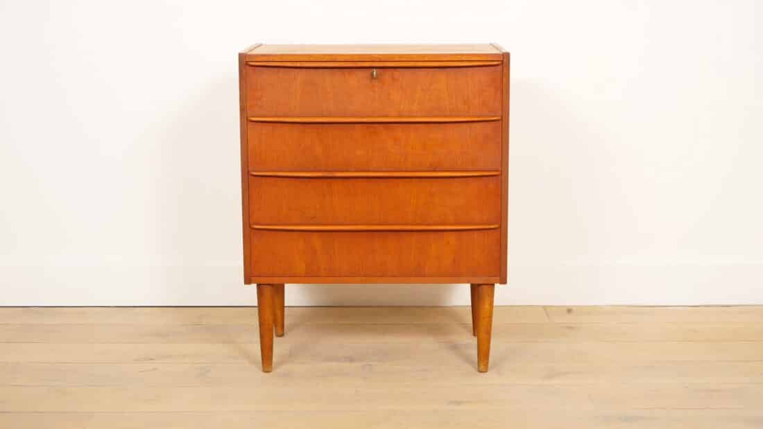 Vintage Deense Ladekast Teak 4 Lades