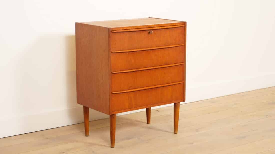 Vintage Deense Ladekast Teak 4 Lades