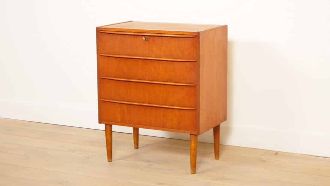 Vintage Deense Ladekast Teak 4 Lades