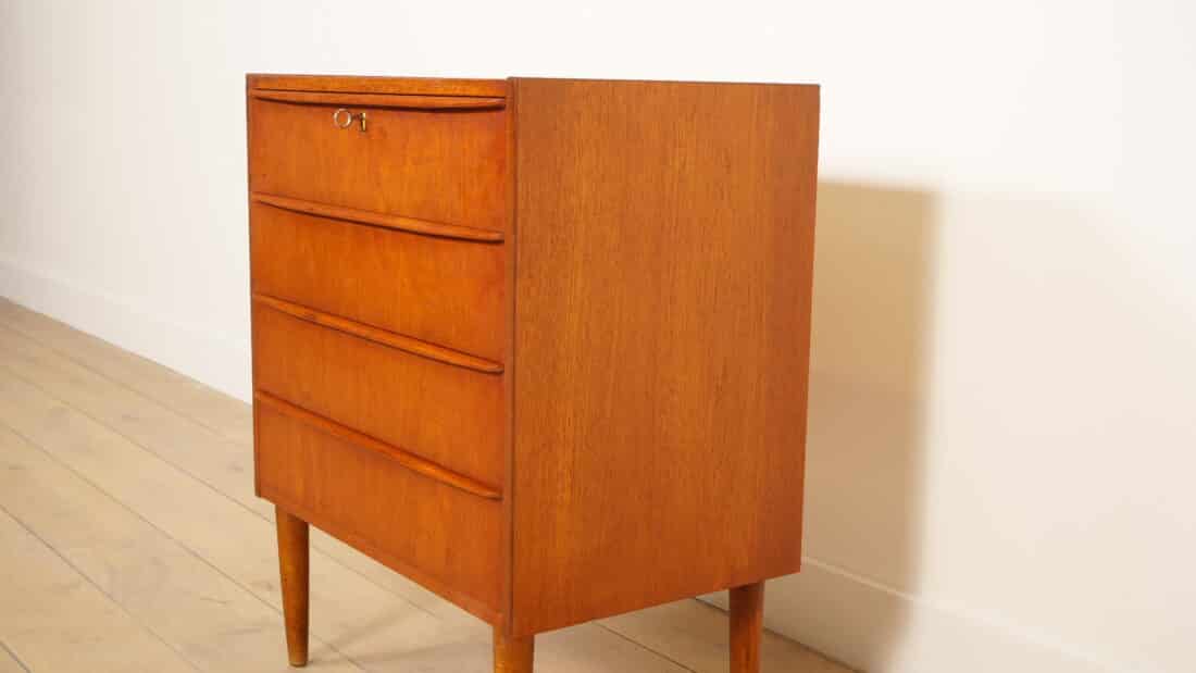 Vintage Deense Ladekast Teak 4 Lades