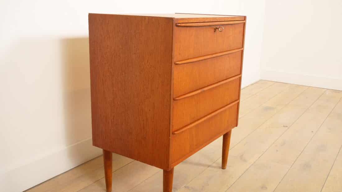 Vintage Deense Ladekast Teak 4 Lades