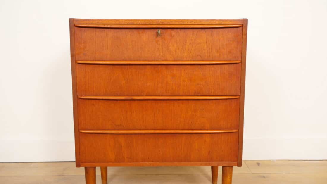 Vintage Deense Ladekast Teak 4 Lades