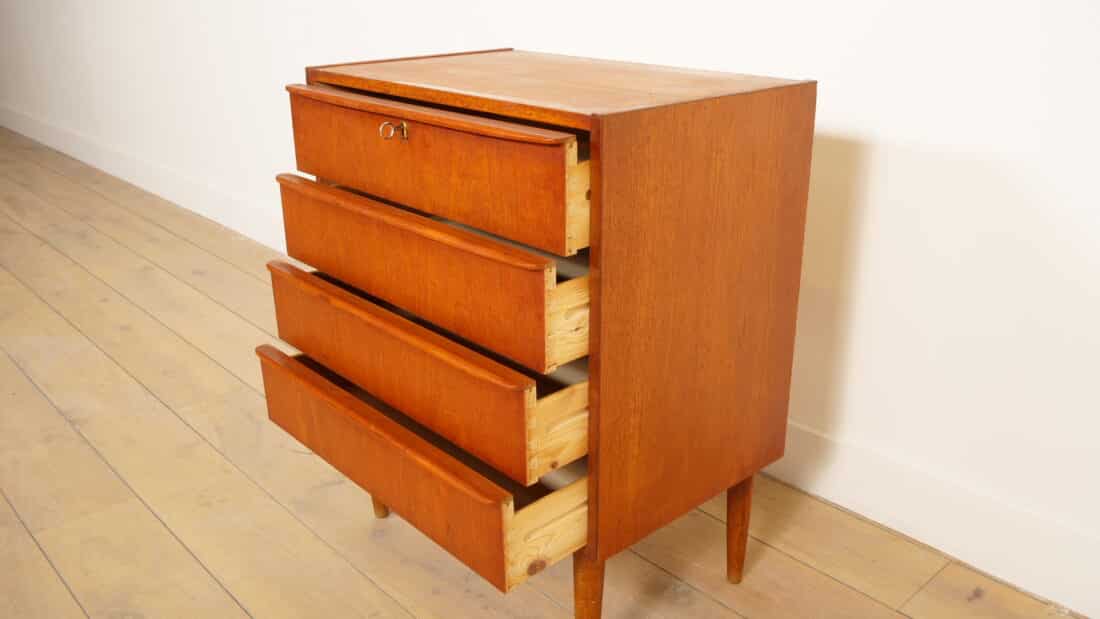 Vintage Deense Ladekast Teak 4 Lades