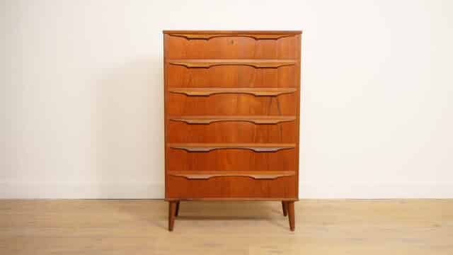Vintage Deense Ladekast Teak 6 Lades 122 Cm