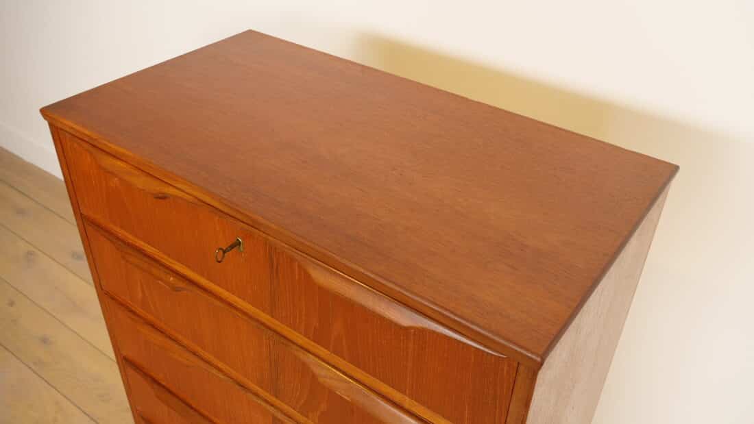 Vintage Deense Ladekast Teak 6 Lades 122 Cm