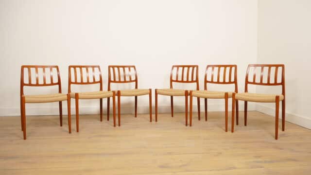 6 X Niels Otto Mller Dining Chairs Model 83 Papercord Teak