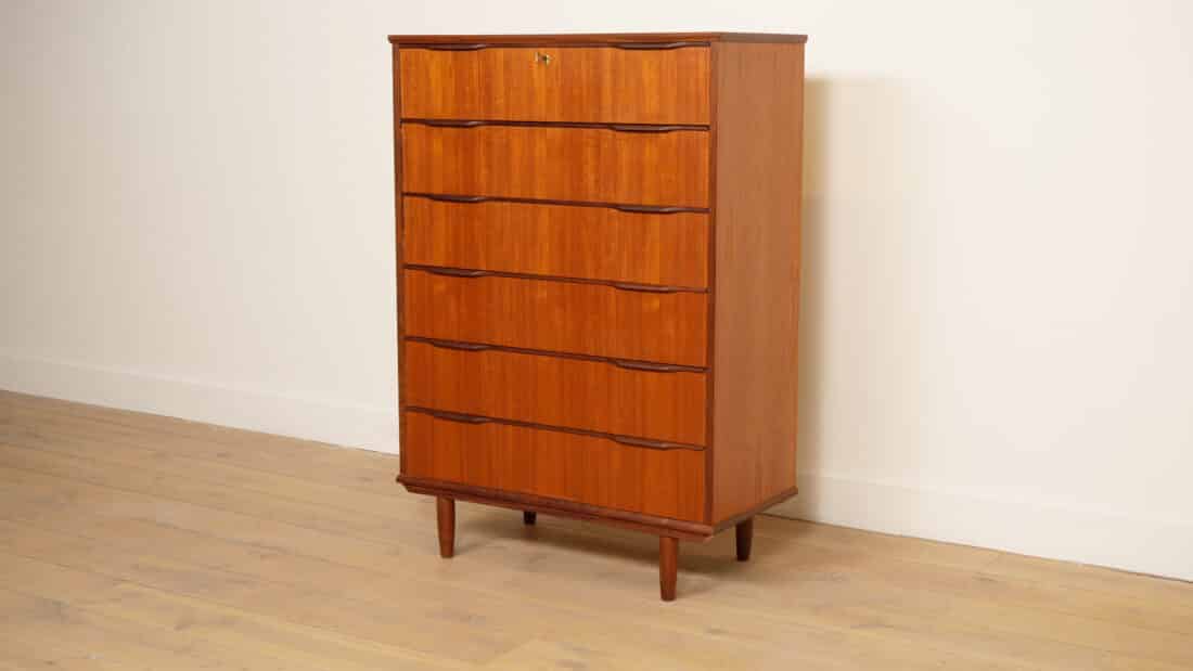 Vintage Ladekast Teak 6 Lades 121 Cm