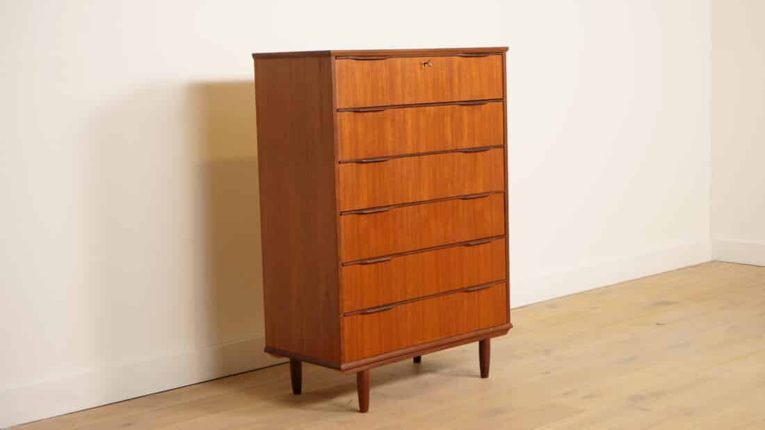 Vintage Ladekast Teak 6 Lades 121 Cm