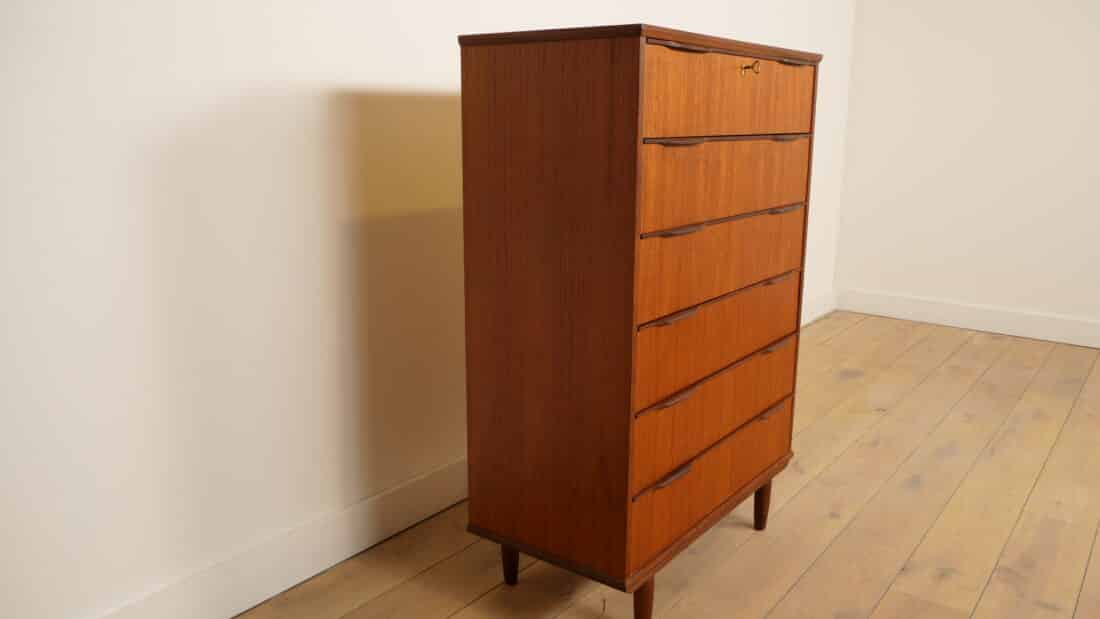 Vintage Ladekast Teak 6 Lades 121 Cm