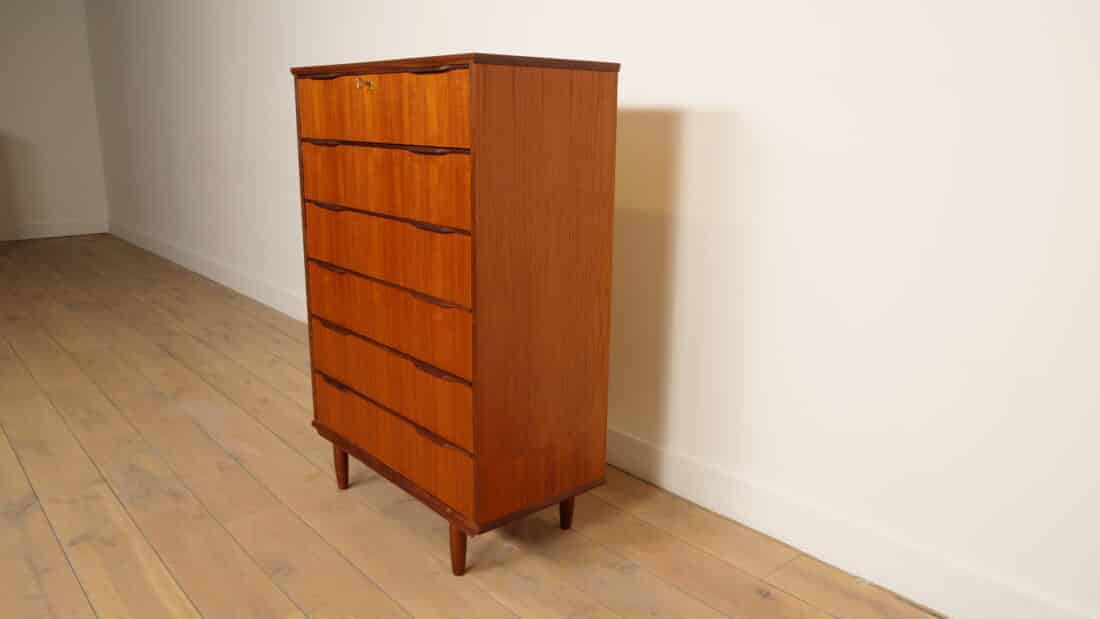 Vintage Ladekast Teak 6 Lades 121 Cm