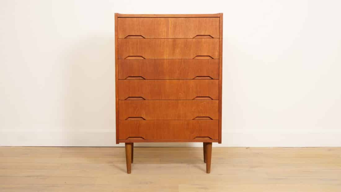 Vintage Deense Ladekast Teak 6 Lades 106 Cm