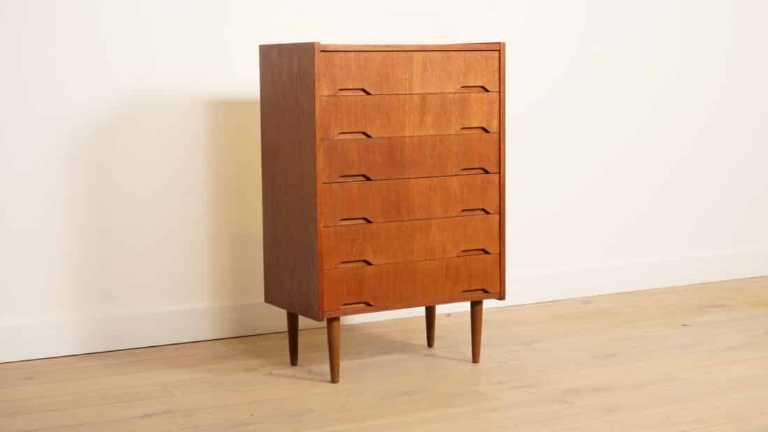 Vintage Deense Ladekast Teak 6 Lades 106 Cm