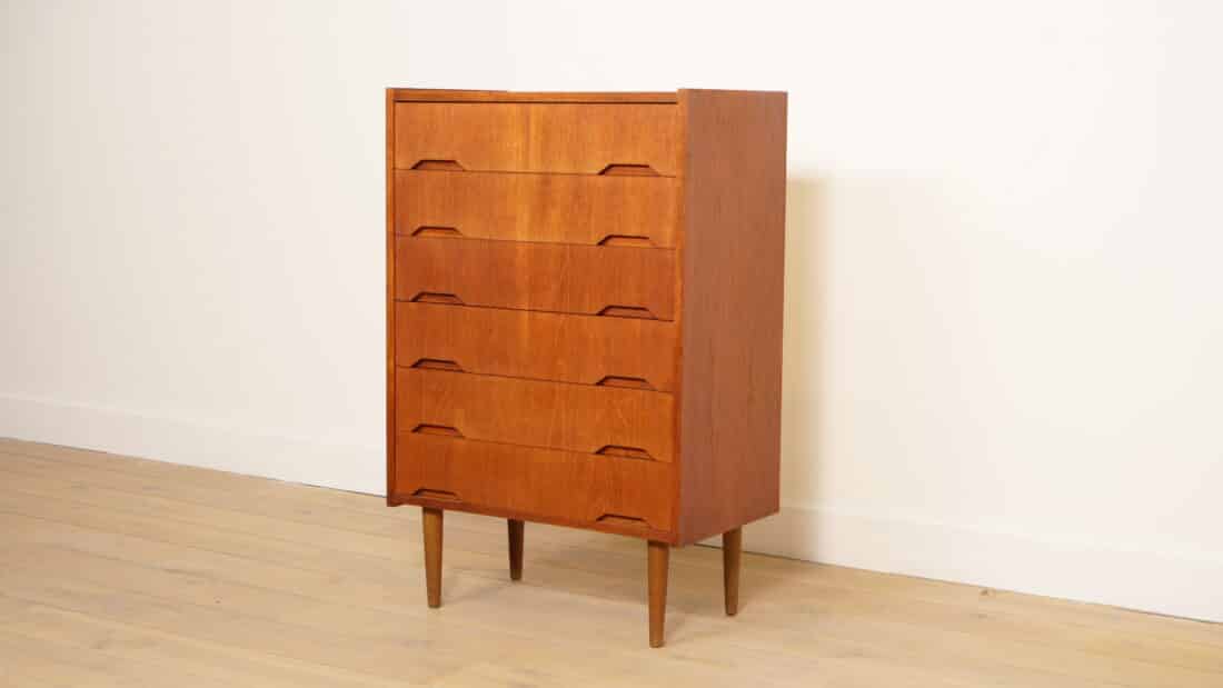 Vintage Deense Ladekast Teak 6 Lades 106 Cm