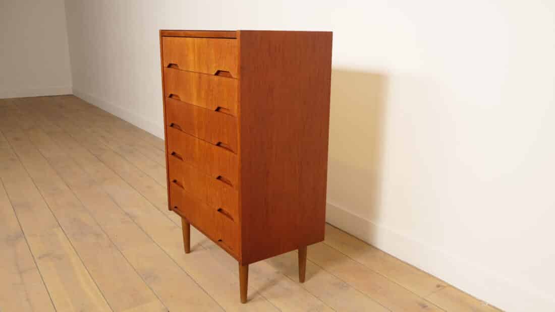 Vintage Deense Ladekast Teak 6 Lades 106 Cm