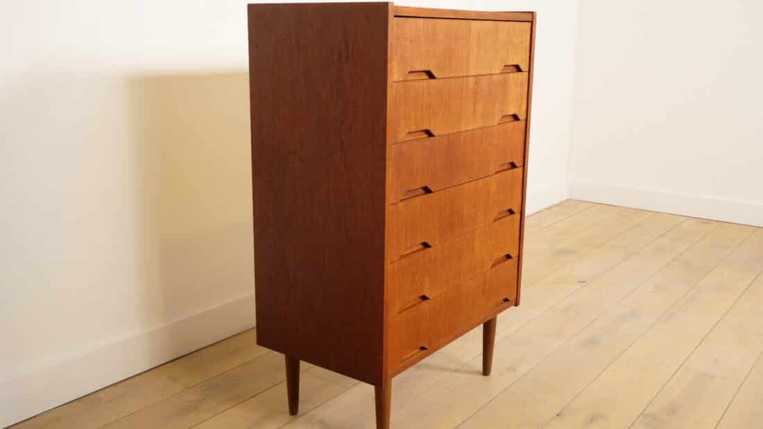Vintage Deense Ladekast Teak 6 Lades 106 Cm