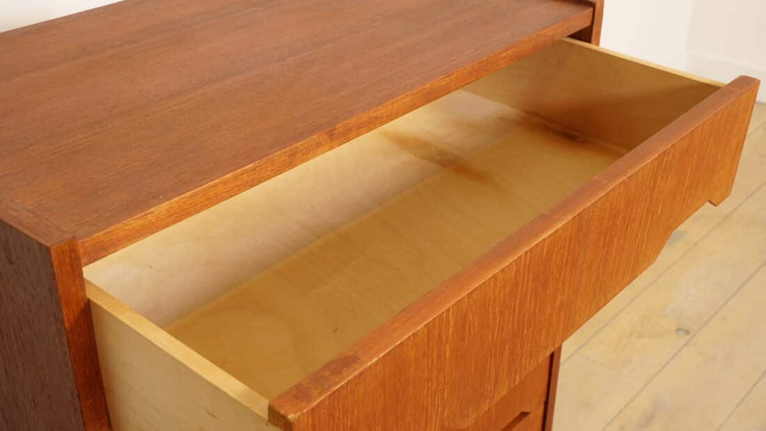 Vintage Deense Ladekast Teak 6 Lades 106 Cm