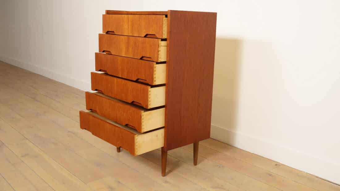 Vintage Deense Ladekast Teak 6 Lades 106 Cm