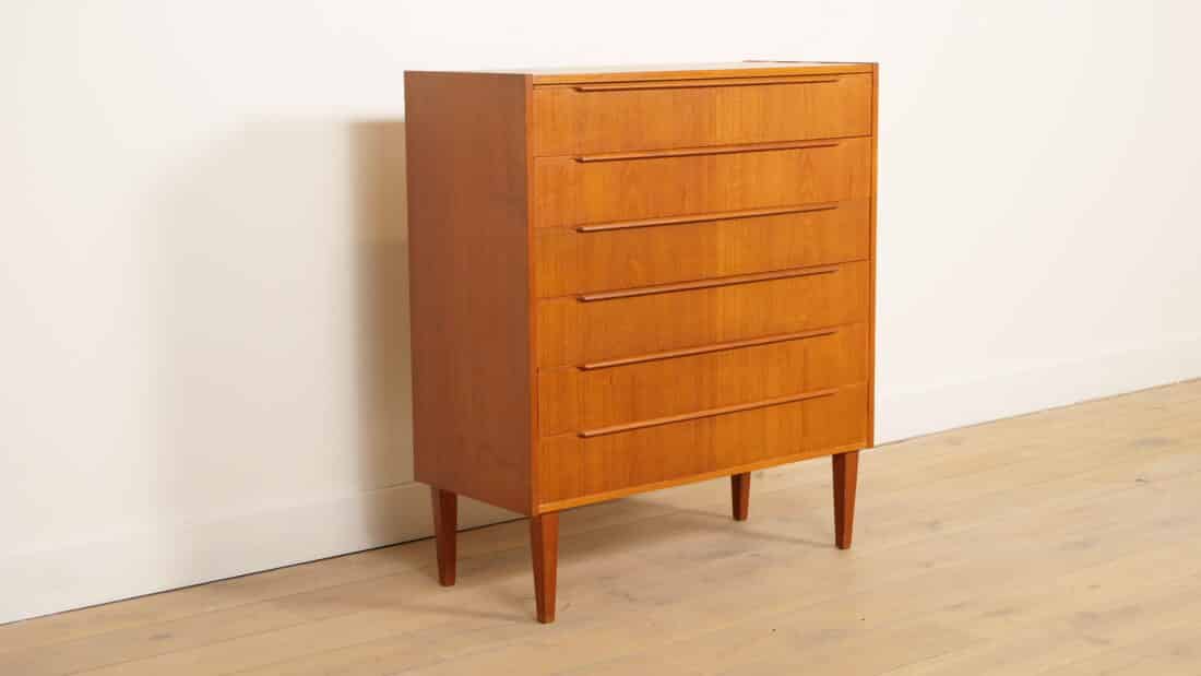 Vintage Deense Ladekast Teak 6 Lades 103 Cm