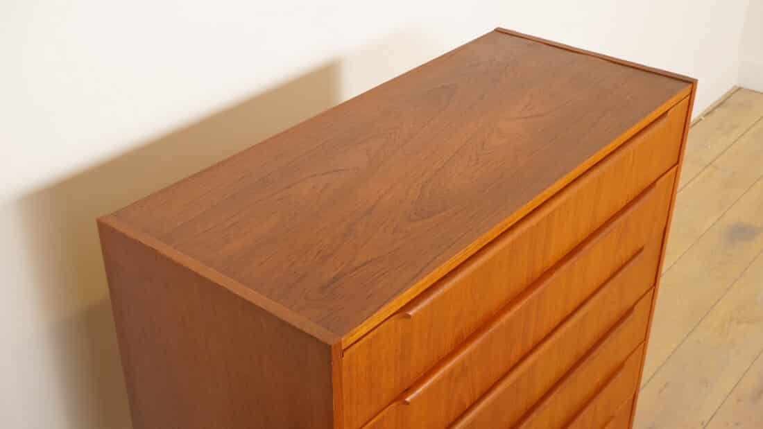 Vintage Deense Ladekast Teak 6 Lades 103 Cm