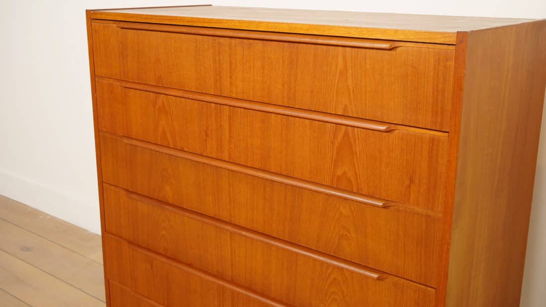 Vintage Deense Ladekast Teak 6 Lades 103 Cm