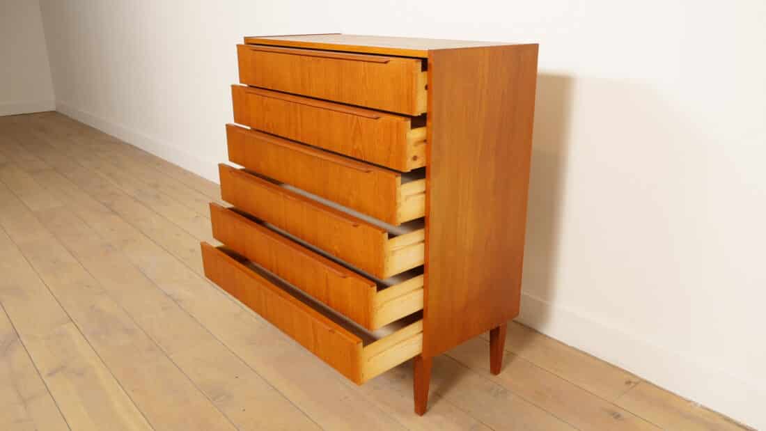 Vintage Deense Ladekast Teak 6 Lades 103 Cm
