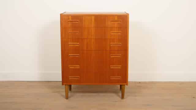 Vintage Deense Ladekast Teak 6 Lades 101 Cm