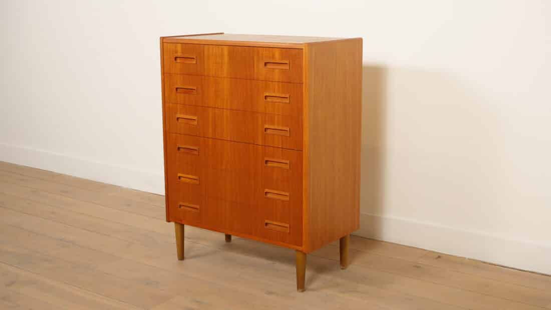 Vintage Deense Ladekast Teak 6 Lades 101 Cm