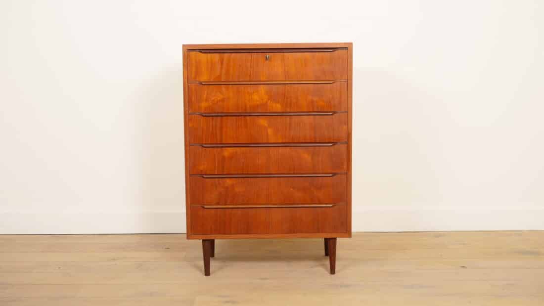 Vintage Ladekast Teak 6 Lades 106 Cm