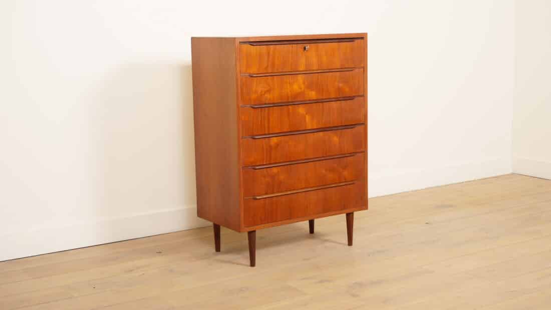 Vintage Ladekast Teak 6 Lades 106 Cm