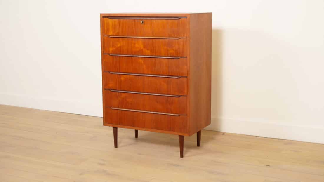Vintage Ladekast Teak 6 Lades 106 Cm
