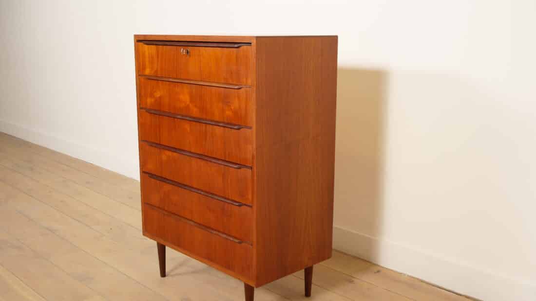 Vintage Ladekast Teak 6 Lades 106 Cm