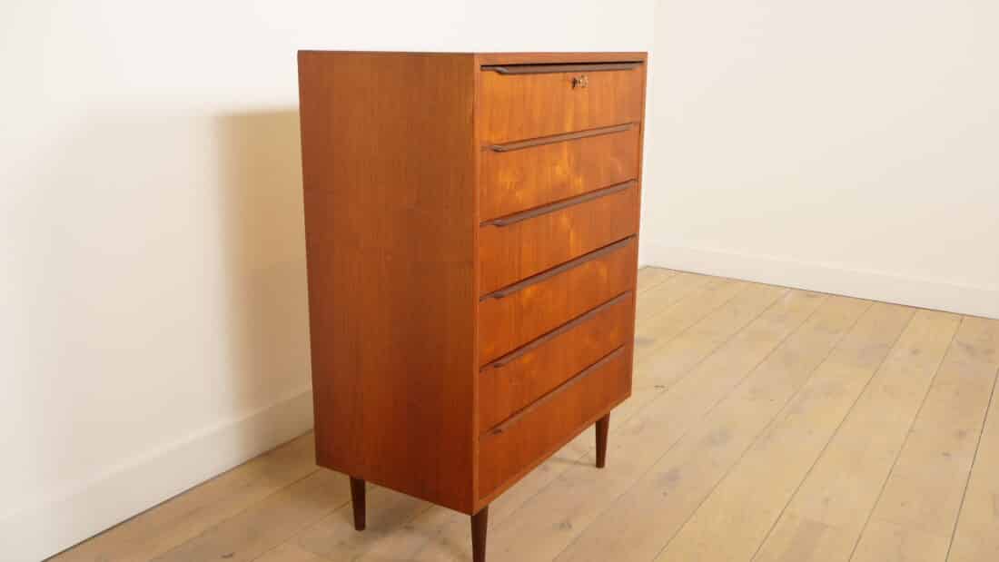 Vintage Ladekast Teak 6 Lades 106 Cm
